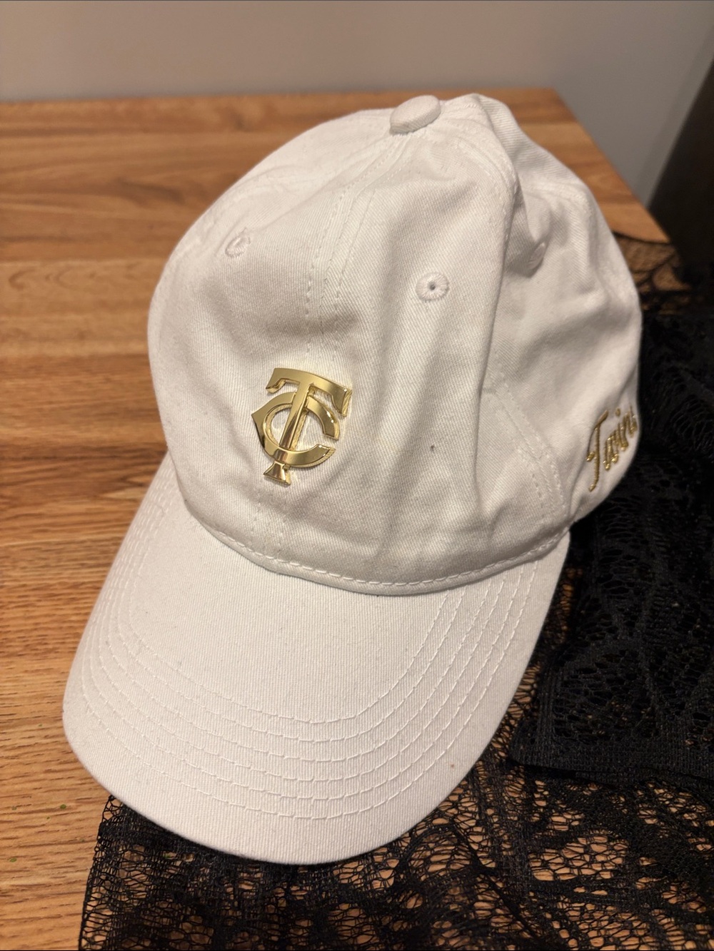 White Baseball Cap with Gold Monogram Accent - Women's Hat